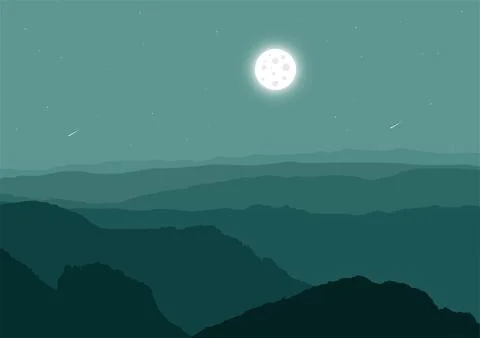Night mountains with a full moon vector Stock Illustration