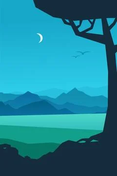 Night mountains landscape with moon layer design Stock Illustration
