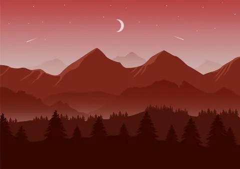 Night mountains landscape vector Stock Illustration