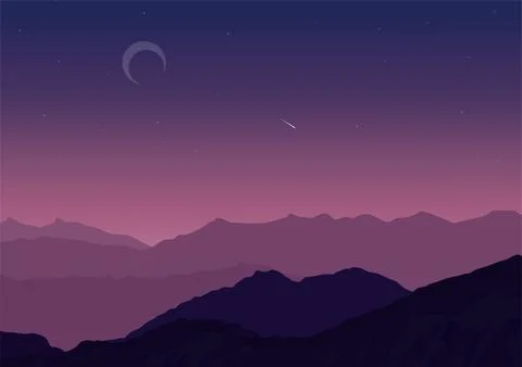 Night mountains landscape vector Stock Illustration