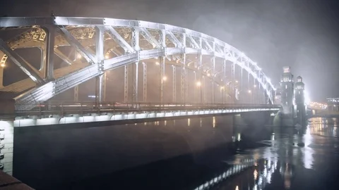Night movement of machines on the bridge Stock Footage 82678701