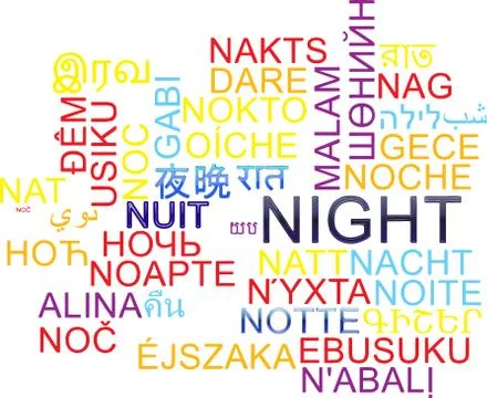 Night multilanguage wordcloud background concept Stock Illustration