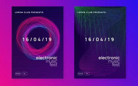 Night music flyer. Electro dance dj. Electronic sound fest. Tech Stock Illustration