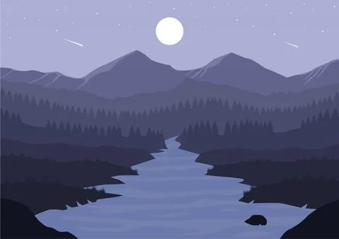 Night nature landscape vector Stock Illustration