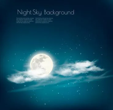Night nature sky background with cloud and moon. Vector. Stock Illustration