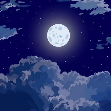 Night nature sky background with cloud and moon. Stock Illustration