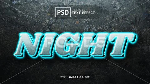 Night neon style text effect editable PSD Template