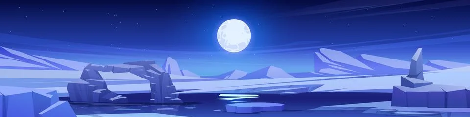 Night north pole vector landscape with full moon Stock Illustration