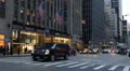 Night NYC Urban Scene New York City Busy Street Traffic Commuters American Flag HD Footage