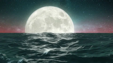 Night Ocean And Full Moon in a 3D animation Stock Footage 235641548
