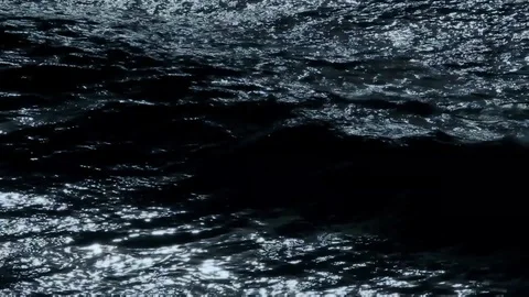 Night ocean waves. Moon light on water. Stock Footage 99059455
