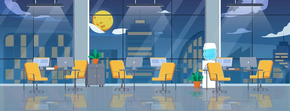 Night office scene vector 스톡 일러스트