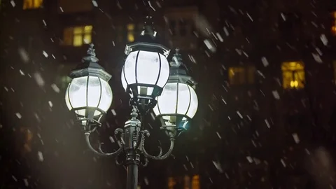 Night Old Lantern Snowfall Video stock 83638118