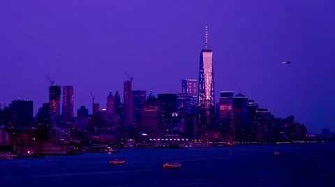 At night,the One World Trade Center and modern buildings in Manhattan Stock Footage 63876653