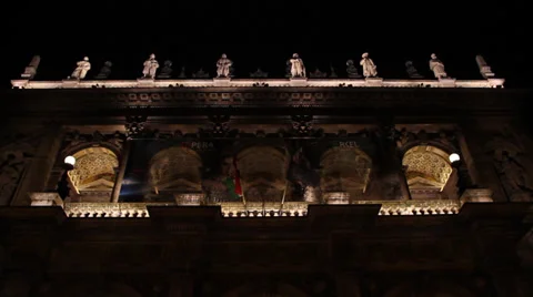 NIGHT OPERA BUILDING 1 LOW ANGLE Stock Footage 39384725