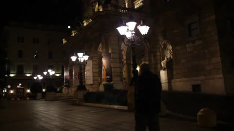 NIGHT OPERA BUILDING 2 TILT UP PEOPLE Stock Footage 39384285