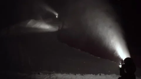 Night operations at a ski resort for making snow. Stock Footage 219431171