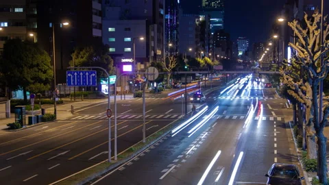 Night osaka multi-lane traffic street timelapse Stock Footage 116678825