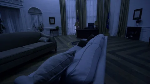 Night in the Oval office moving through white house wide angle Stock Footage 87721440