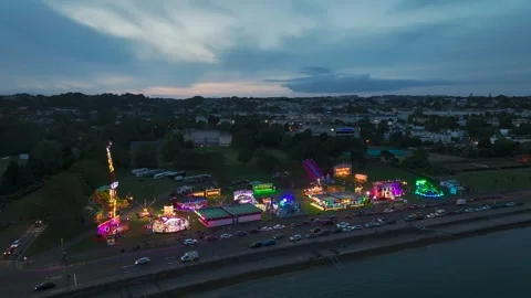 Night over Amusement Park over Torquay Seafront, English Riviera, Devon, UK Stock Footage 281034624