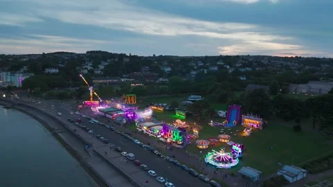 Night over Amusement Park over Torquay Seafront, English Riviera, Devon, UK Stock Footage 281034707
