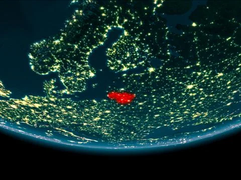 Night over Lithuania on Earth Ilustração Stock