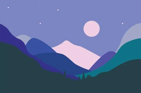Night over mountains minimalism Ilustração Stock