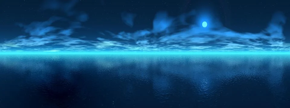 Night over ocean - 3D render Stock Illustration