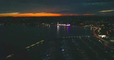Night over Torquay Marina from a drone, English Riviera, Torbay, Devon, England Stock Footage 205591204