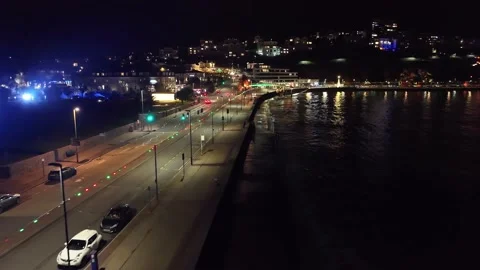 Night over Torre Abbey Sands from a drone, English Riviera, Torbay, Devon, UK 库存影片 222567531