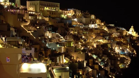 Night Pan To The Left Of The Main Town Of Fira On Santorini Video stock 121443442