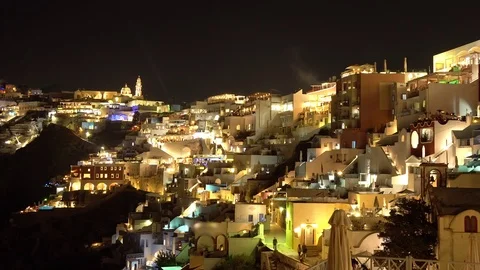 Night Pan To The Left Of The Main Town Of Fira On Santorini. Video stock 121445129