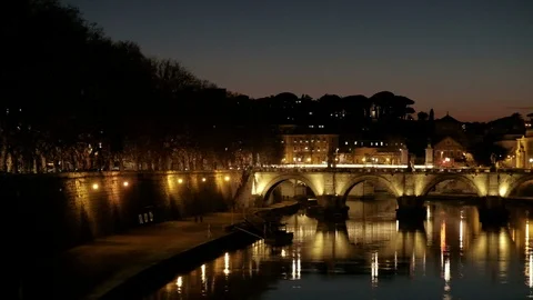 Night Pan Right Distant St. Peter's Basilica Stop Center Frame Rome Itay Stock Footage 87450751