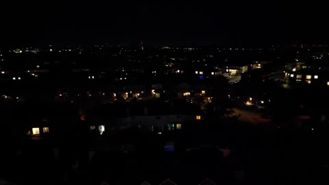 Night pan  shot in the suburbs with a drone Stock Footage 290780048