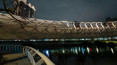 Night panning timelapse of overhead bridge in Kaohsiung Stock Footage 298715237