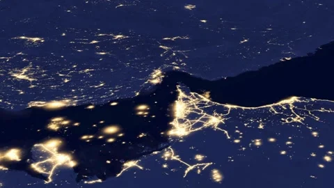 Night Panning View: Strait of Hormuz &amp; Middle East City Lights Stock-Footage 336928336