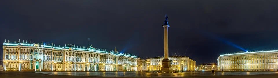 Night panorama of Palace Square with Winter Palace in Saint Petersburg Stock Photos