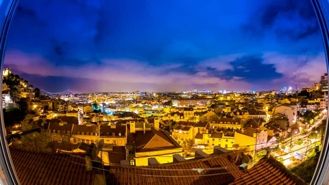 Night panorama view from a window of Lisbon Video stock 90954221