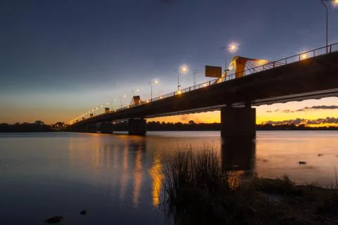 Night panoramic scene in Riga Stock Photos