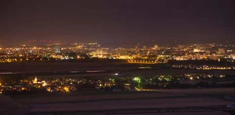 Night panoramic time-lapse video of champagne village and Reims in fireworks Stock Footage 93115884