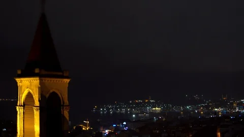 Night panoramic view on central part of Istanbul, Stock Footage 107848040