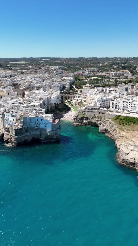 Night panoramic view of Polignano a Mare in Puglia, Italy Stock Footage 317958775