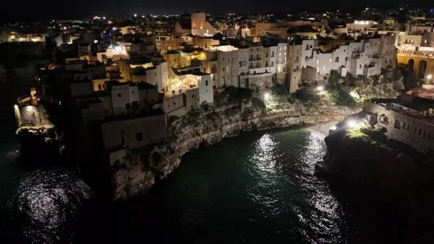 Night panoramic view of Polignano a Mare in Puglia, Italy Stock Footage 317958927