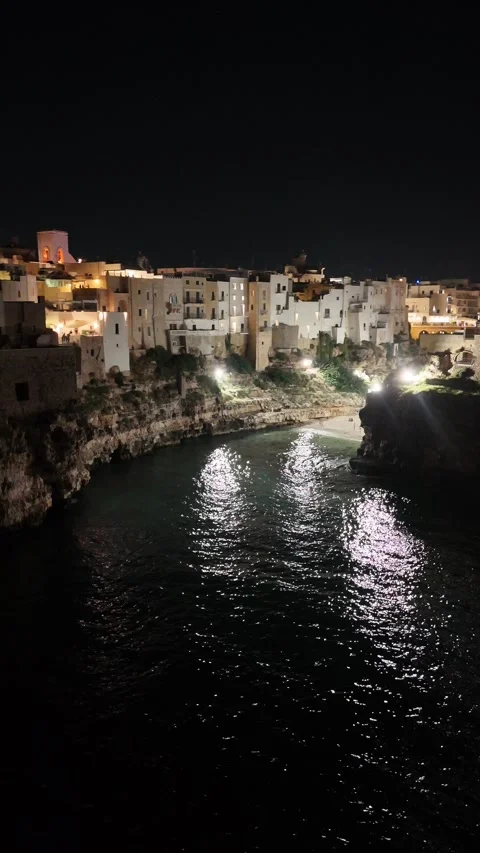 Night panoramic view of Polignano a Mare, Italy Stock Footage 317958994
