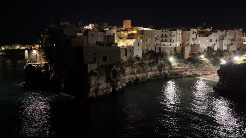 Night panoramic view of Polignano a Mare, Puglia, Italy Stock Footage 317959002
