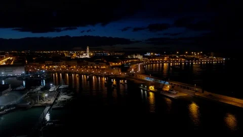 Night Panoramic view of the port of Bari, Italy Stock Footage 124215063