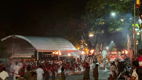 Night Parade During Esala Perahera in Kandy Stock Footage 328138465