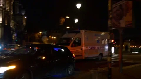 Night paris notre-dame cathedral street ambulance panorama 4k france Stock Footage 79773765