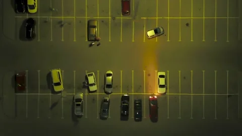 Night parking, top view, time lapse Stock Footage 133621991