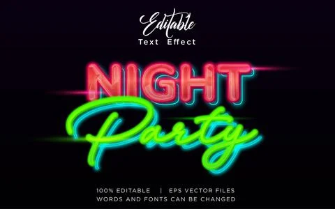 Night Party 3D Editable Text Effect Vector Design Stock Illustration